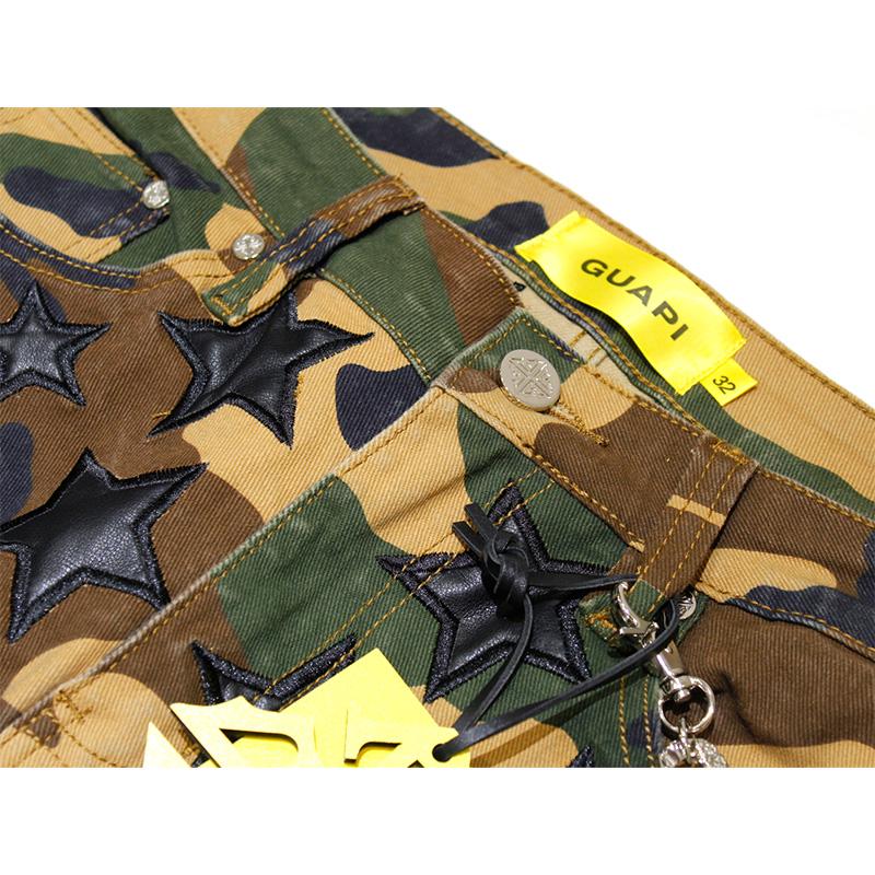 GUAPI グアピ デニムパンツ ボトムス ロング フレア 迷彩