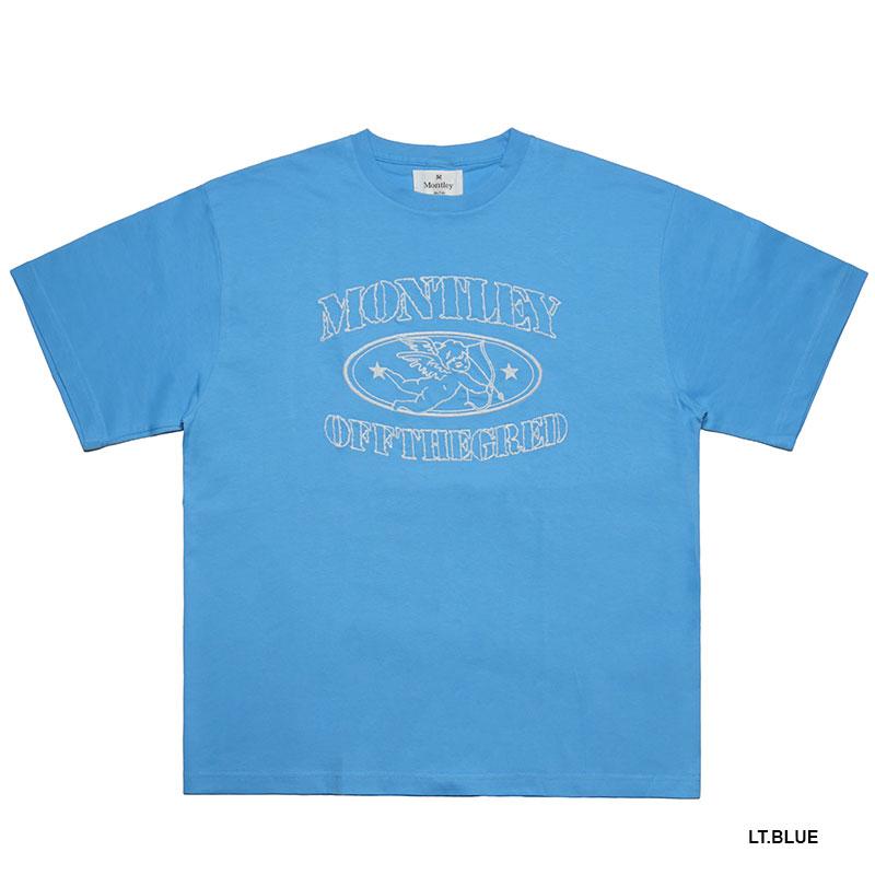 モーレー MONTLEY Tシャツ トップス ホワイト/ブラック/ライトブルー 