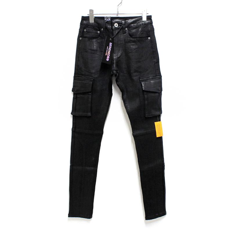 SERENEDE カーゴデニムパンツ ブラック 28インチ SERENEDE セレナーデ スキニーパンツ 28,30,32インチ ブラック/黒