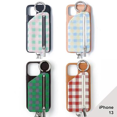 【iPhone13 対応】ajew エジュー スマホケース iPhoneケース 携帯ケース 雑貨 AJEW CADENAS CHECK LEATHER ZIPPHONE CASE -4.COLOR-｜ecoandstyle