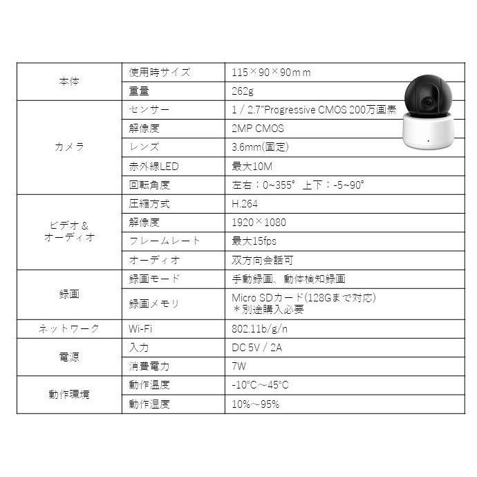 見守りカメラ　ベビーモニター　ペットカメラ　パンチルド　エコデバイス　200万画素　WIFI接続　暗視　ネットワークカメラ |  | 08