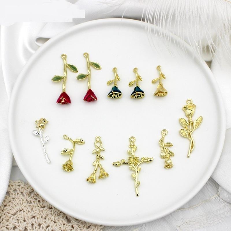 2ケ バラ 薔薇 一本のバラ イニシャル チャーム パーツ 金具 ピアス 
