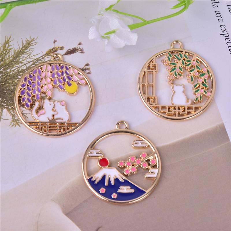 2ケ】ティートする兎 花見猫 日の出 チャームパーツ 金具 ピアスパーツ 