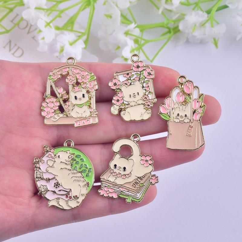 猫チャームパーツ アクセサリーパーツ 猫とさくら チュウリップ 