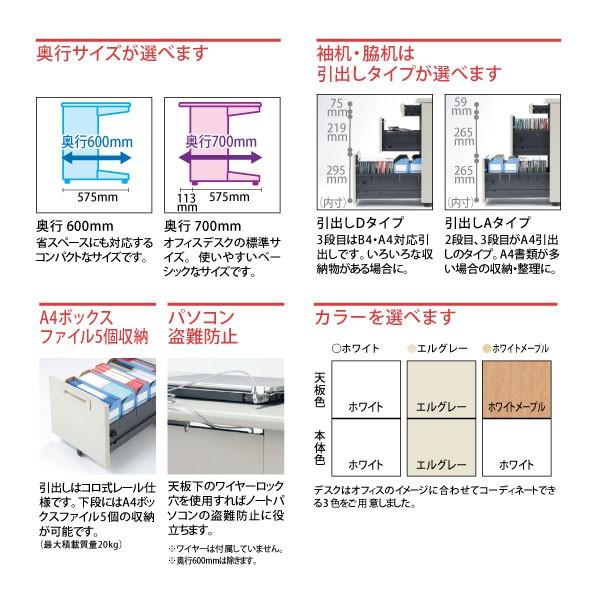 【RJシリーズ/奥行700mm】 片袖机（引出しDタイプ） RJ-147D-3 W1400×D700×H700mmの画像