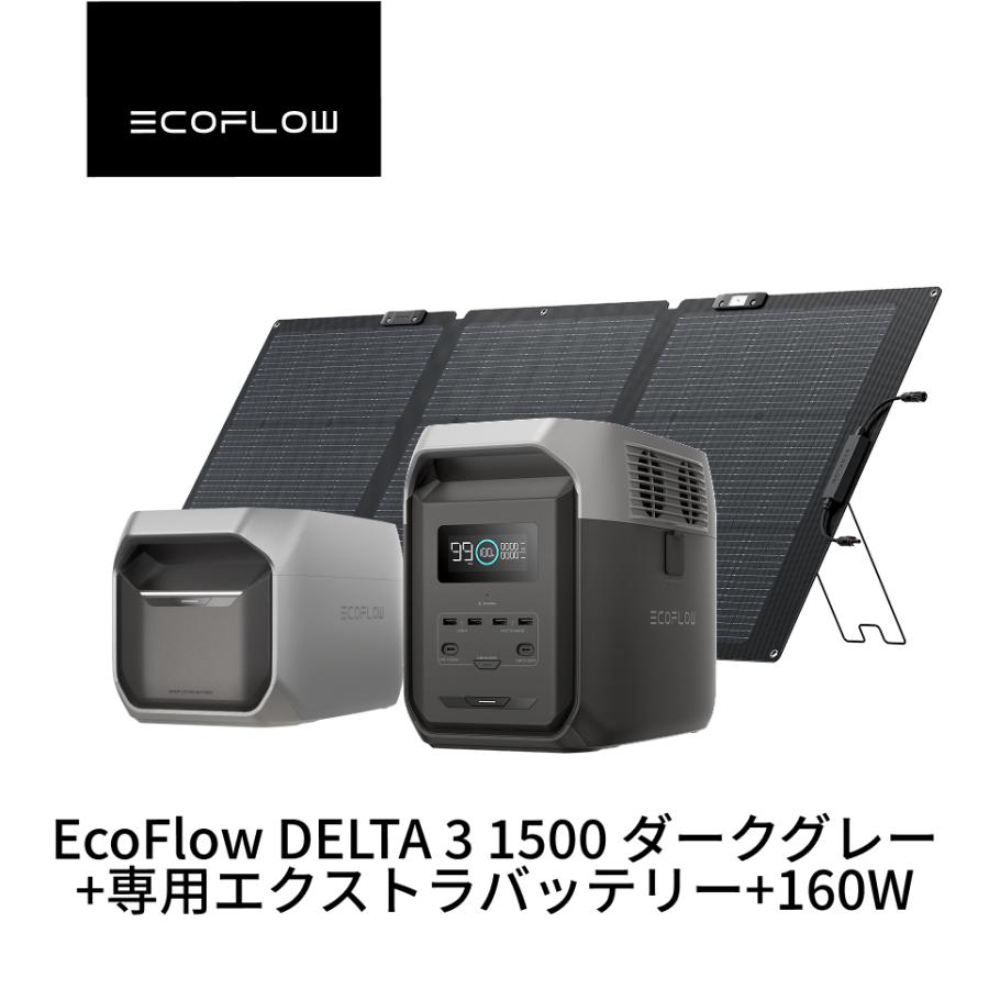 EcoFlow DELTA 2＋160Wソーラーパネルセット 美品 防災 車中泊 ECOFLOW ポータブル電源セット 大容量 EcoFlow DELTA 3 1500+ 160W