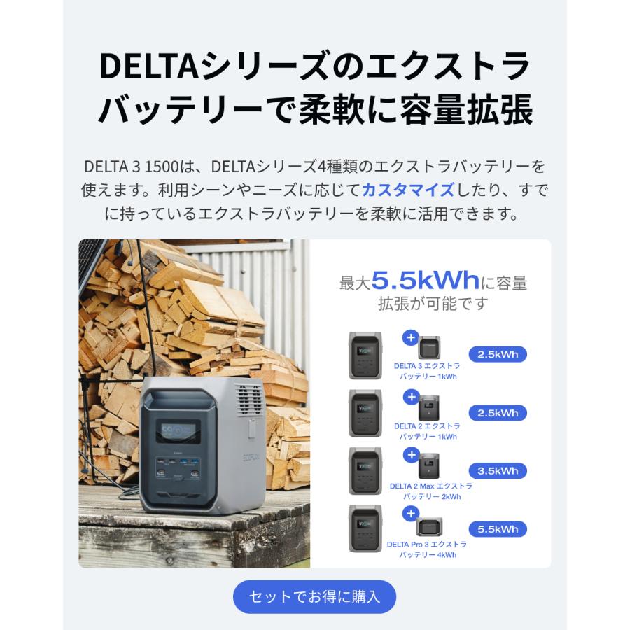 ECOFLOW ポータブル電源セット 大容量 EcoFlow DELTA 3 1500+ 160W