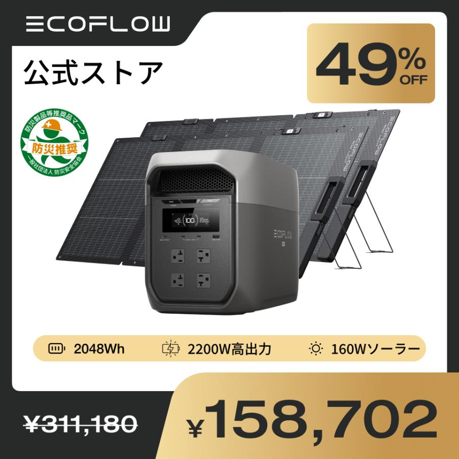 本日限定EcoFlow DELTA 2＋160Wソーラーパネルセット 美品 防災 ECOFLOW 【8/28から 8/31 0時まで】防災グッズ ポータブル電源 大容量