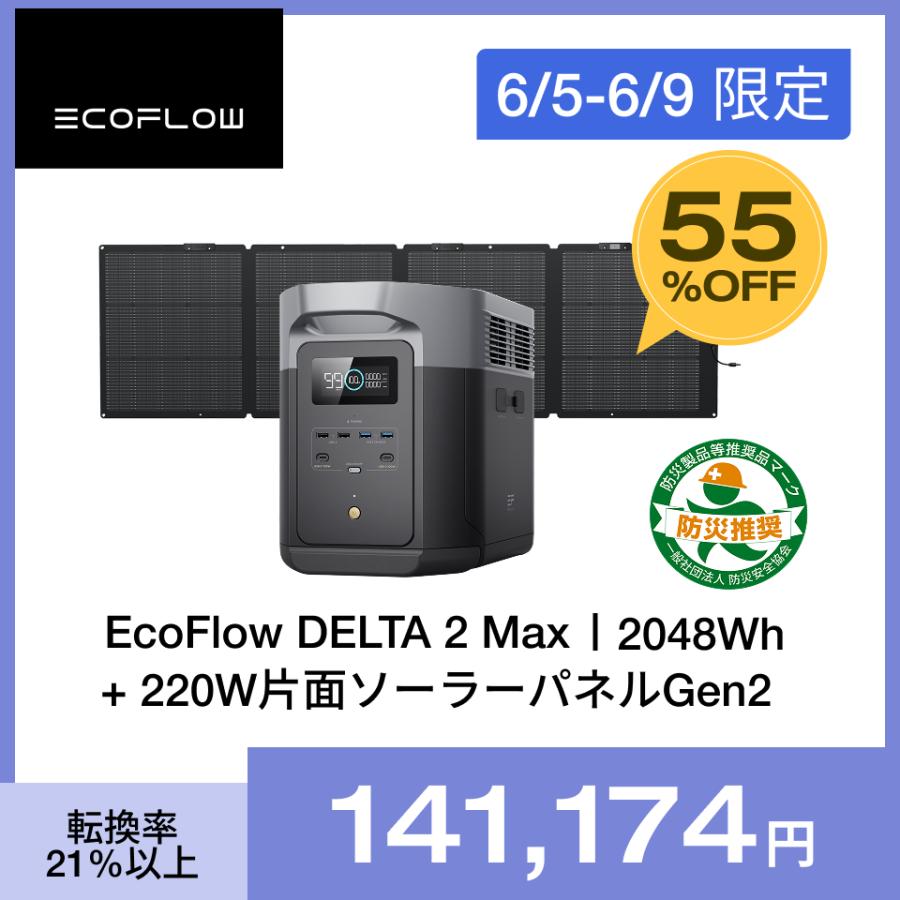 ポータブル電源 ソーラーパネル セット 大容量 DELTA 2 Max+220W リン