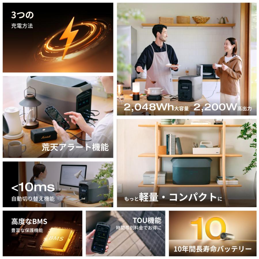 新製品 ポータブル電源 大容量 DELTA 3 Max 2048Wh リン酸鉄 バッテリー キャンプ 防災 蓄電池 バッテリー充電器 EcoFlow エコフロー | ECOFLOW | 02