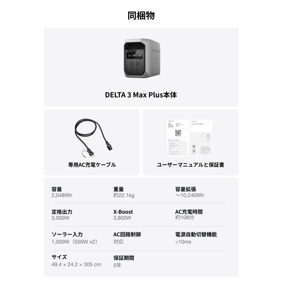 ECOFLOW ポータブル電源 大容量 DELTA 3 Max Plus 2048Wh +
