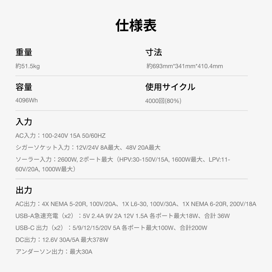 ポータブル電源 大容量 リン酸鉄リチウム セット DELTA Pro 3 4096Wh + 専用エクストラバッテリー 家庭用 車中泊 キャンプ 防災 停電 EcoFlow | ECOFLOW | 13