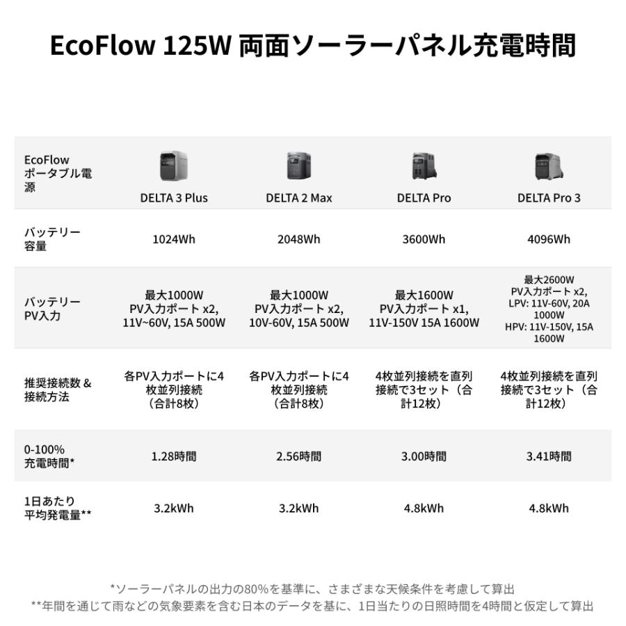 ECOFLOW EcoFlow 125W 2枚 両面ソーラーパネル IP68 防水防塵 両面受光