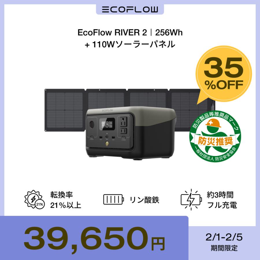 EcoFlow ポータブル電源 RIVER2 256Wh容量 家庭用蓄電池-
