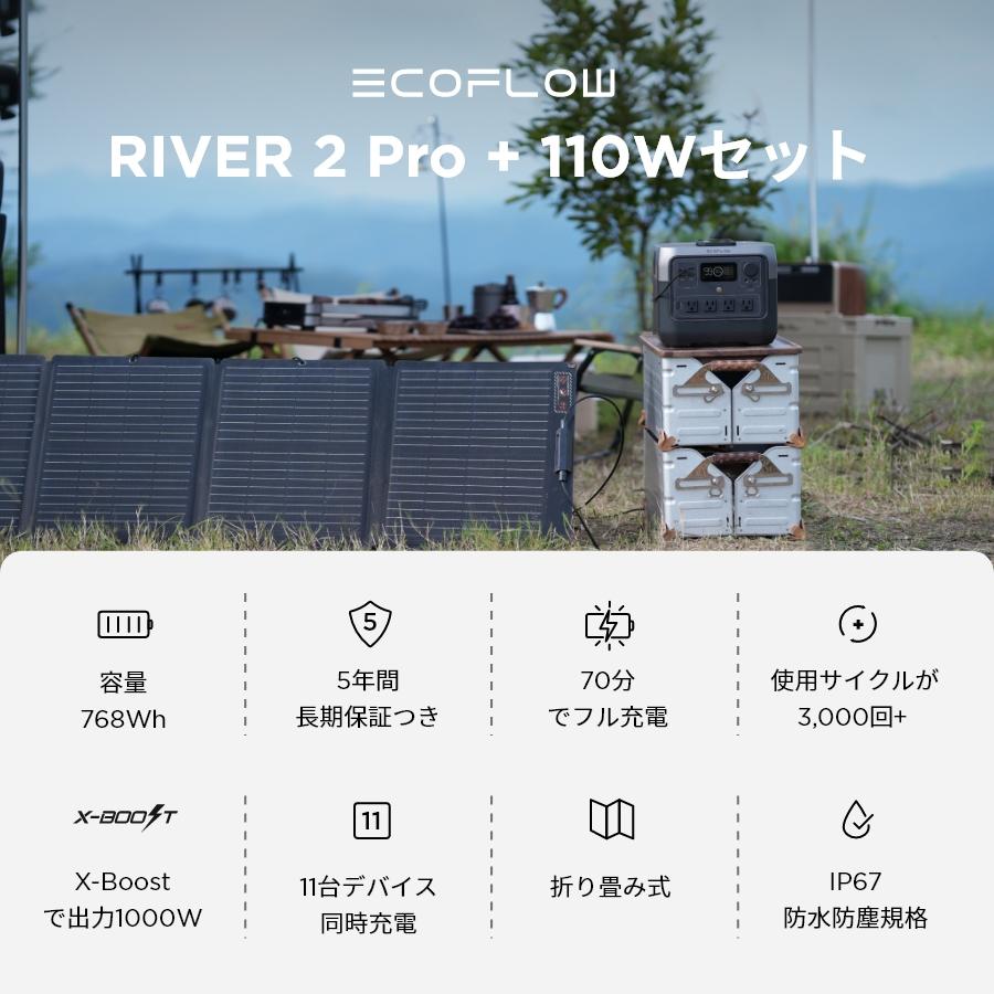 ポータブル電源 ソーラーパネル セット 大容量 RIVER 2 Pro 768Wh+110W 太陽光発電 リン酸鉄 バッテリー 急速充電 防災 キャンプ EcoFlow｜ecoflow｜02