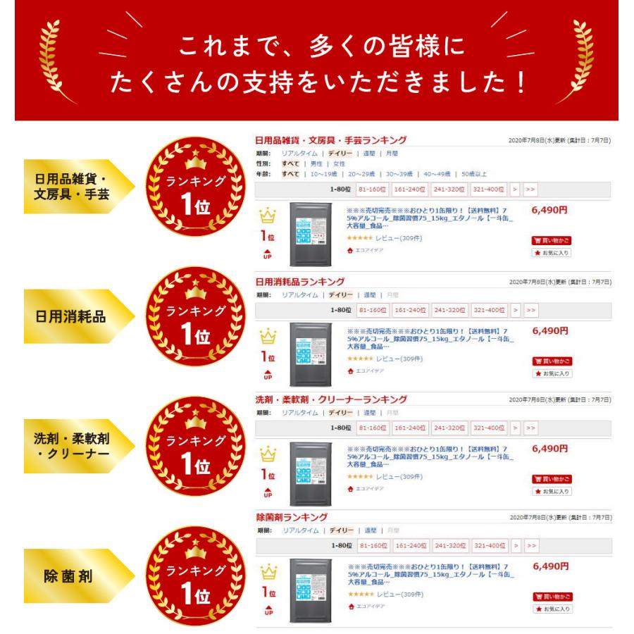 除菌習慣75 アルコール 除菌 消毒 一斗缶 18L 75 エタノール 消毒液