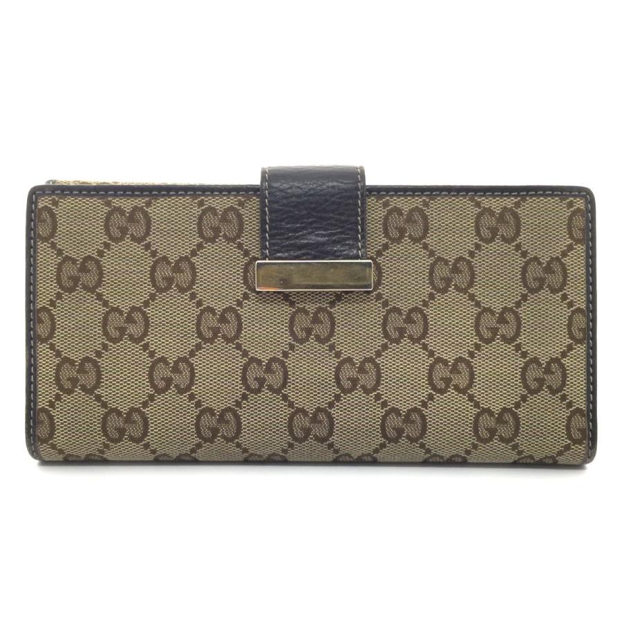 GUCCI GGキャンバス Wホック二つ折り財布 レザー シルバー金具 GGキャンバス グッチ Wホック財布 二つ折り長財布 212089 中古