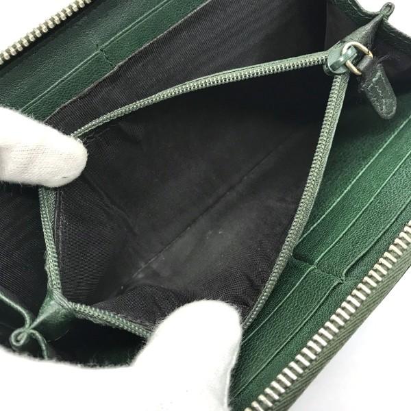 サンローラン ラウンドファスナー長財布 レザー グリーン 中古 