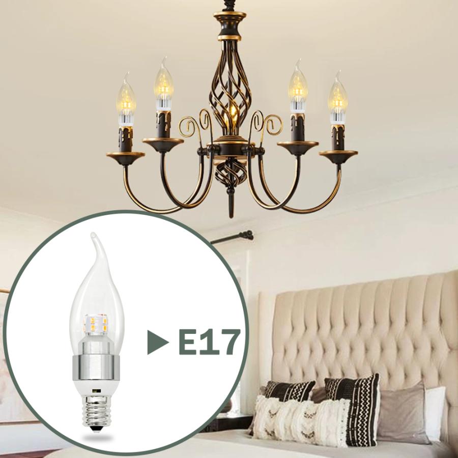 曲がりシャンデリア電球 LEDクリア電球 E12 E14 E17 E26 燭台電球 40W