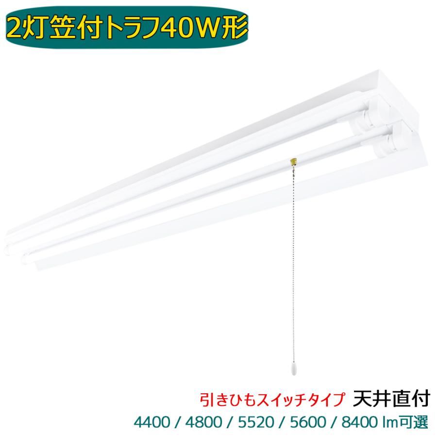 東芝　40WLEDトラフLEDランプ付き２台 LED蛍光灯器具 LEDベースライト 引きひもスイッチ付 笠付トラフ 2灯