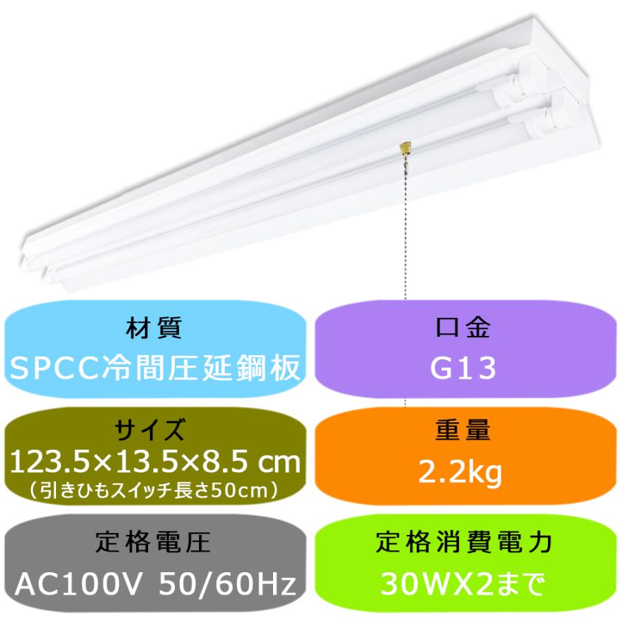 LED蛍光灯器具 LEDベースライト 引きひもスイッチ付 笠付トラフ 2灯