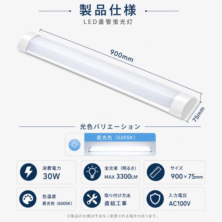LED蛍光灯 30W型 器具一体型 直付 6畳〜8畳用 30W型2本相当 100V用 薄型 昼光色 it-30w | 慧光 | 01