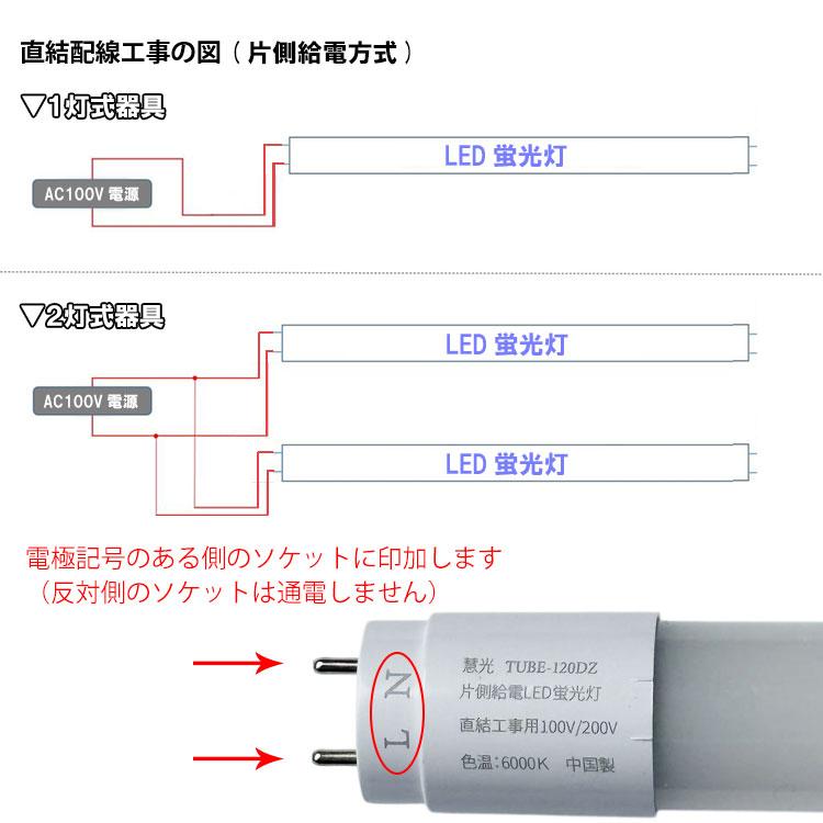 慧光（エコウ） LED蛍光灯 直結工事専用 片側給電方式 40W形 120cm 直