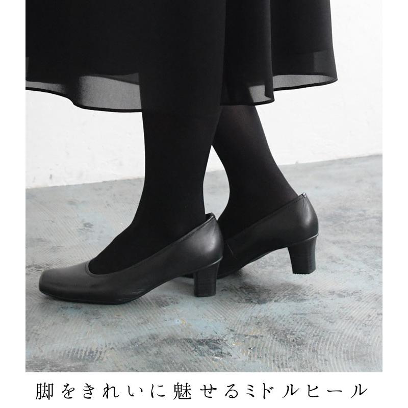パンプス レディース ブラックフォーマル スクエアトゥローヒール 5cm