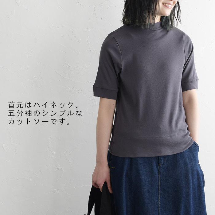 トップス カットソー インナー 5分袖 メール便可 つまりネック 重ね着 ハイネック オーガニックコットン 綿100 春 夏 レディース 21ss0416 エコロコ 56 6053 Ecoloco 通販 Yahoo ショッピング