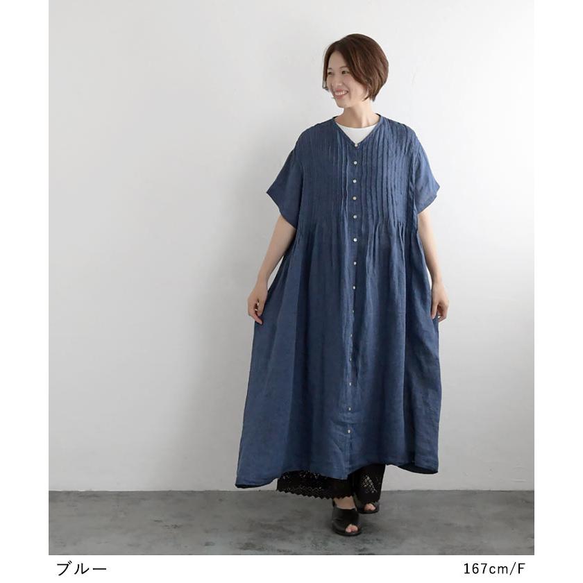08Mab 前ピンタック ワンピース リネン 08マブ ロング 春 夏 秋