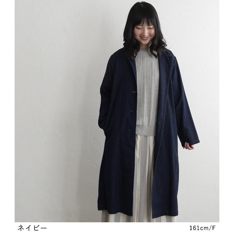 デニム ノーカラー ライト ロングコート co;ill nine コイルナイン 綿 