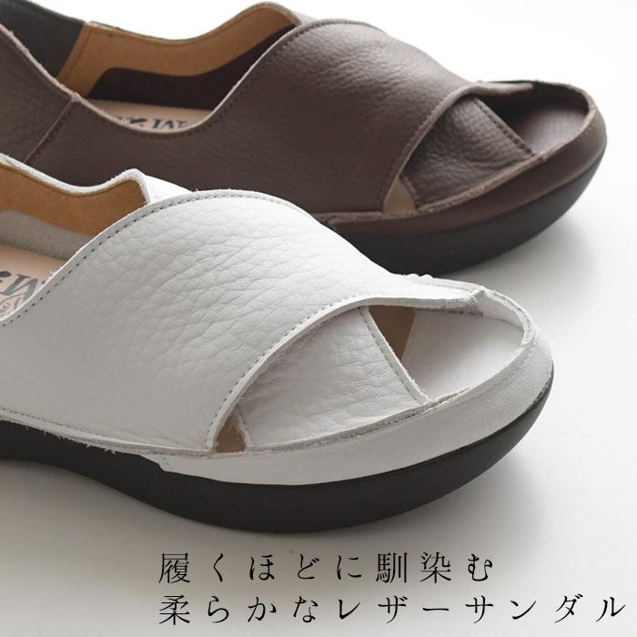 08Mab 日本製 本革 クロスサンダル ローヒール 歩きやすい 履きやすい 