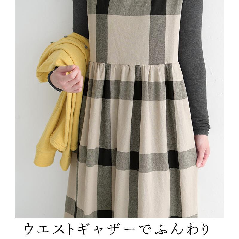 D*g*y ワンピース コットンオックス ブロックチェック M〜3L 麻