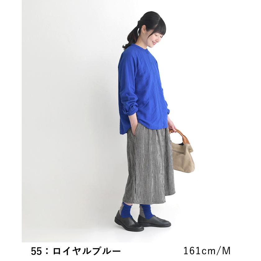 ステラマッカートニー　シルク　ノーカラーシャツ　くすみブルー STELLA McCARTNEY(ステラ マッカートニー)｜ミックスストライプ