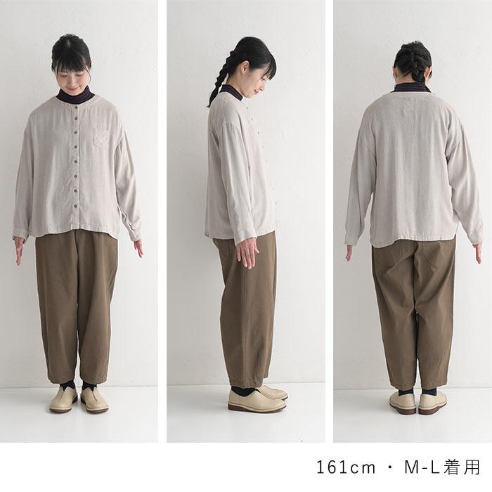 オリジナル ガーゼブラウス ウール混 ノーカラーシャツ 起毛 M〜3L 冬 30代 40代 50代 エコロコ 23AW0818,｜ecoloco｜23