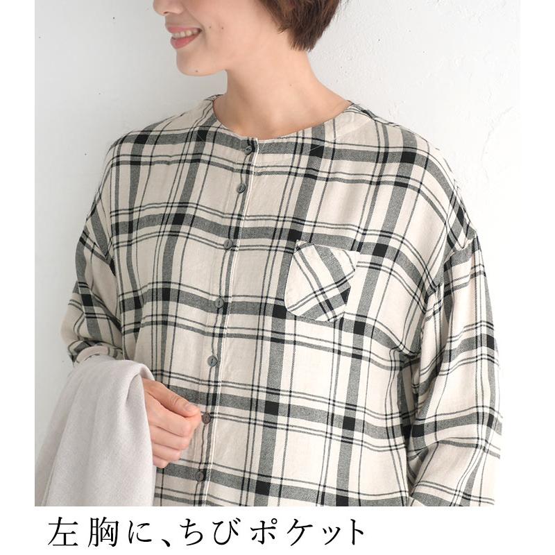 ガーゼブラウス ウール混 ノーカラーシャツ 起毛 冬 30代 40代 50代 エコロコ 23AW0818, | earth_eco_loco | 10