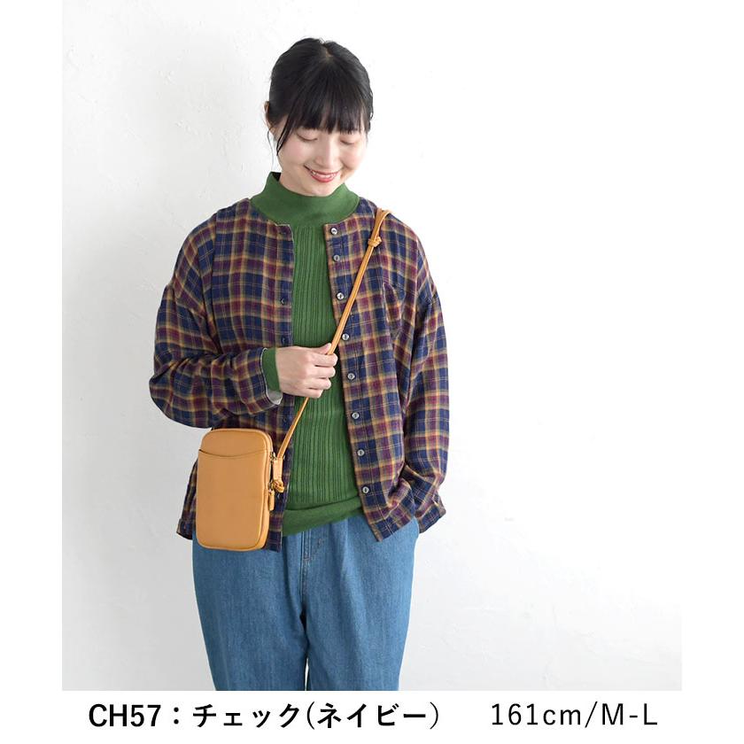 オリジナル ガーゼブラウス ウール混 ノーカラーシャツ 起毛 M〜3L 冬 30代 40代 50代 エコロコ 23AW0818,｜ecoloco｜13