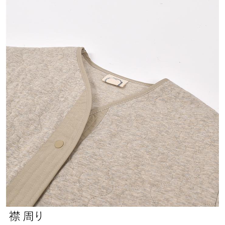 ノーカラーブルゾン コットン接結 キルティング 異素材使い ジャケット ノーカラーブルゾン コットン接結 キルティング 異素材使い ジャケット