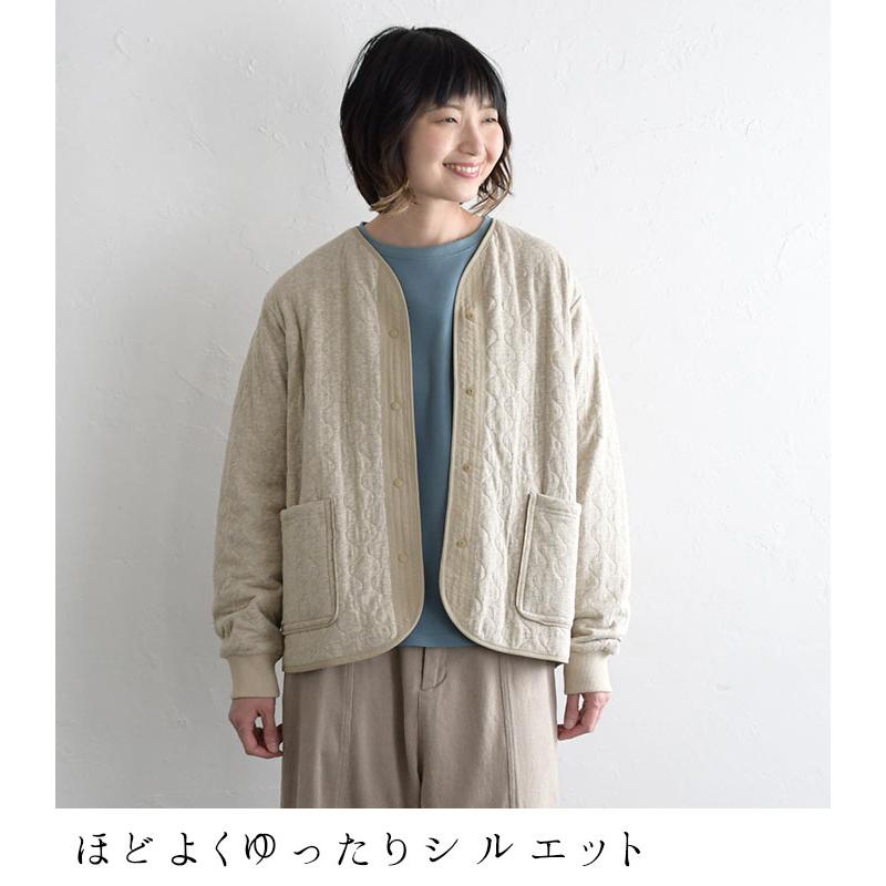 ノーカラーブルゾン コットン接結 キルティング 異素材使い ジャケット ノーカラーブルゾン コットン接結 キルティング 異素材使い ジャケット