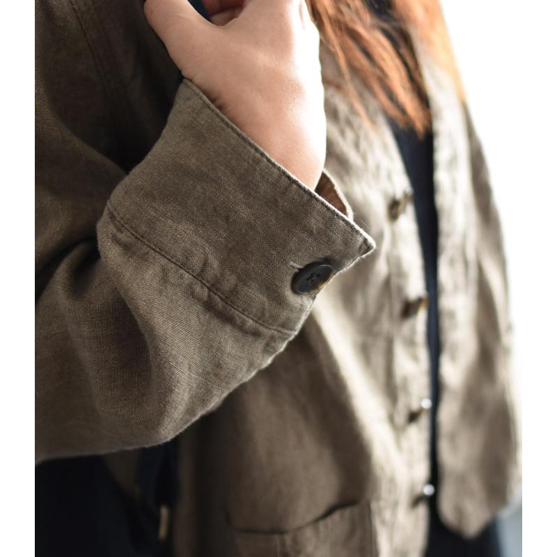 オリジナル ノーカラージャケット 9番手 ヴィンテージリネン M〜3L 麻