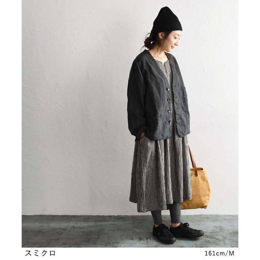 オリジナル ノーカラージャケット 9番手 ヴィンテージリネン M〜3L 麻