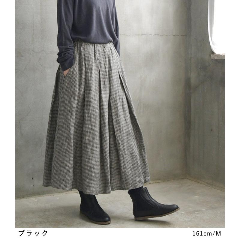 残り僅かセール ギャザースカート リネン千鳥 ロングスカート M 3l リネン100 オリジナル 麻100 秋 冬 春 レディース aw0814 Q1 E4159 Ecoloco 通販 Yahoo ショッピング