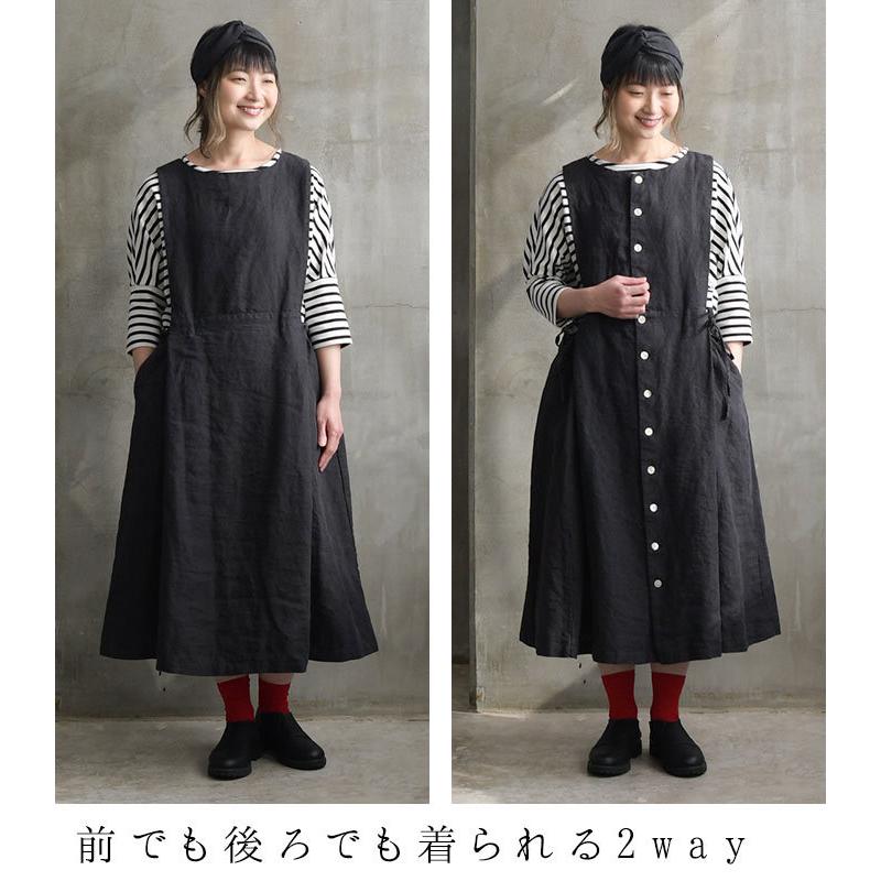 ワンピース 前後2way ワンピース M 3l リネン100 ヴィンテージリネン 9番手 オリジナル 麻100 春 秋 レディース 21aw0716 E41 Ecoloco 通販 Yahoo ショッピング
