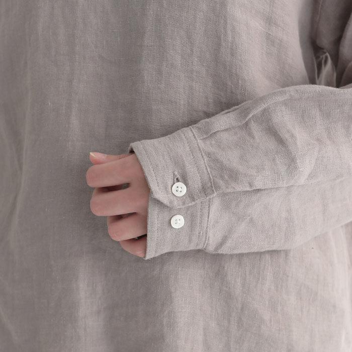リネン100% シャツプルオーバー クルーネック 長袖 ブラウス 大きいサイズ 23AW0728R, | earth_eco_loco | 24