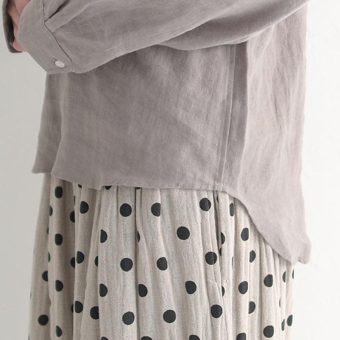 リネン100% シャツプルオーバー クルーネック 長袖 ブラウス 大きいサイズ 23AW0728R, | earth_eco_loco | 25