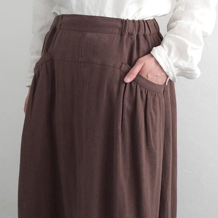 スカート ロング 台形 ギャザー ラミーコットン 切り替え 綿麻 大きいサイズ 23AW0824, | earth_eco_loco | 16