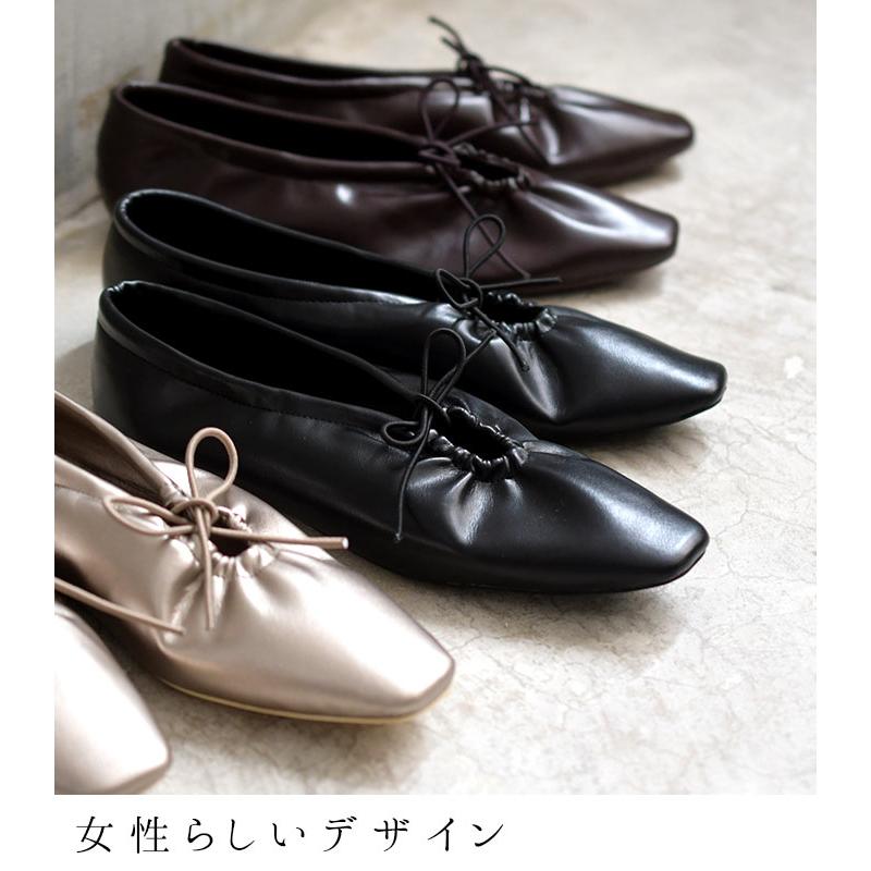 残り僅かセール  フラットシューズ スクエアトゥ リボン付き 楽ちんパンプス オリジナル 2020AW0814, ギフト |  | 06