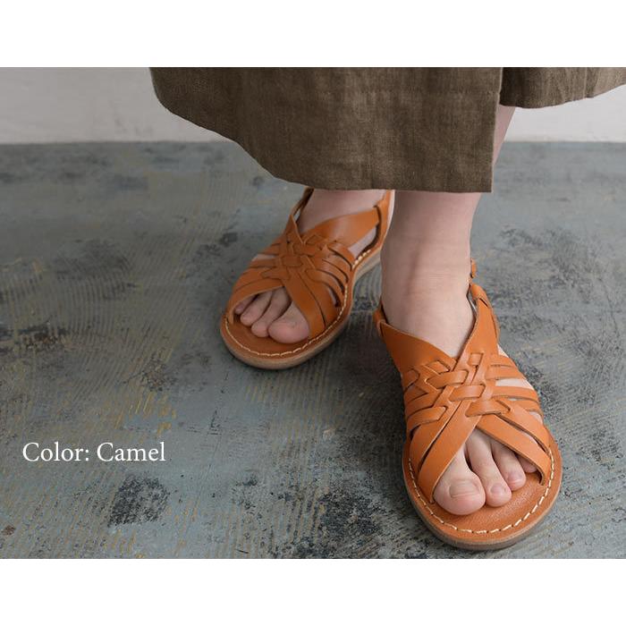 GROW NATURALLY 編み込みサンダル メッシュサンダル ストラップ