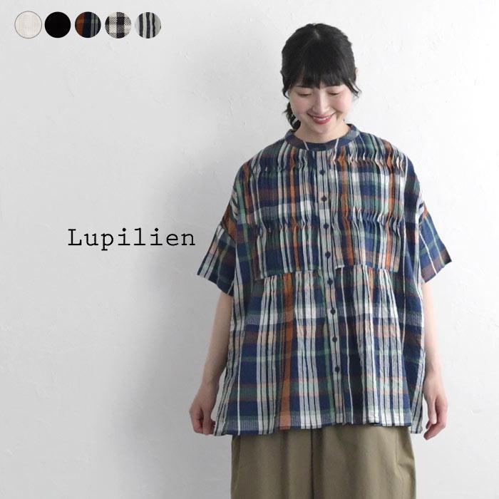 半袖 ピンタック 後ろギャザー ブラウス シャツ シアサッカー Lupilien ルピリアン インド綿 コットン100% 春 夏 レディース エコロコ sel, 2320SS0609, :m235814l:ecoloco 通販 コットン100 ストライプチュニックワンピース フリーサイズ MからL相当