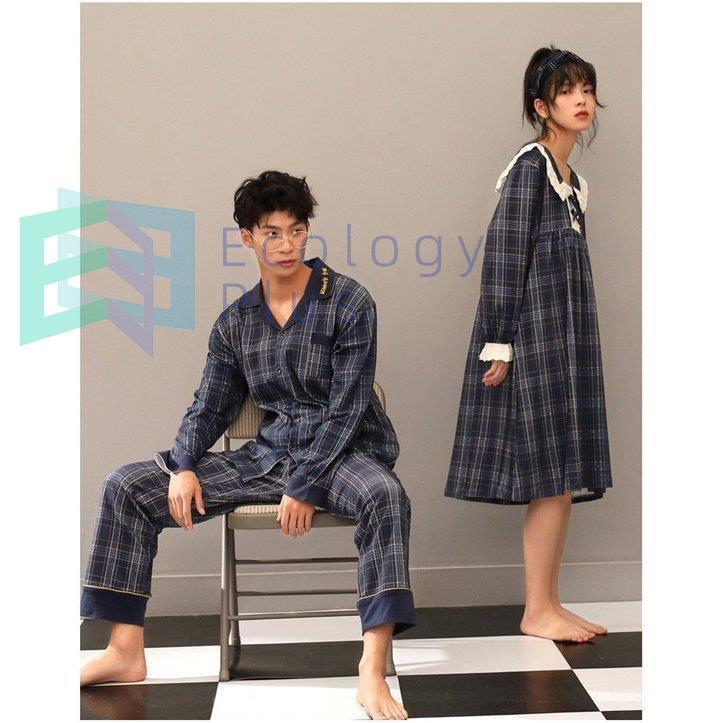 激安 部屋着 カップル 前開き メンズ ルームウェア 春 夏 ワンピース パジャマ 長袖 レディース パジャマ ペア 格子縞 長袖 ルームウェア レディース パジャマ ペア 格子縞 韓国風 上下セット 寝間着 下着 靴下 部屋着